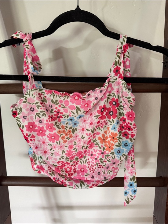 Tops - Floral Tie-Shoulder Crop Top — Pink Floral